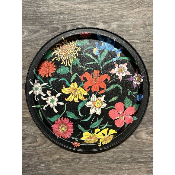 Vintage Potpourri Press Floral 13" Metal Serving Tray Floral Made Hong Kong 1990 - Picture 2 of 9